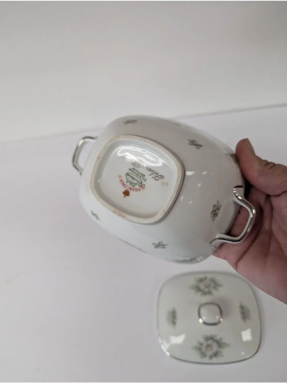 Franconia Silver Thistle Large Sugar Bowl with Lid and Creamer
